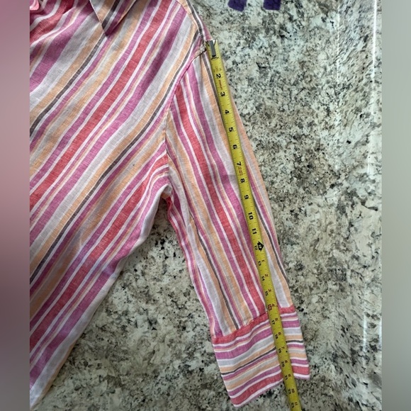 Chicos 100% Linen Striped Button Up Blouse Top Size M - Picture 11 of 11